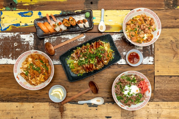 Assorted dishes on table